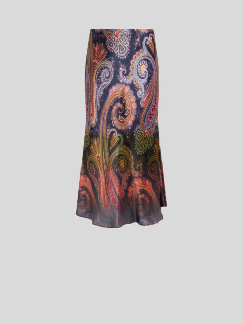 Etro ENVERS SATIN MIDI SKIRT WITH PLACED DEGRADÉ PAISLEY PRINT
