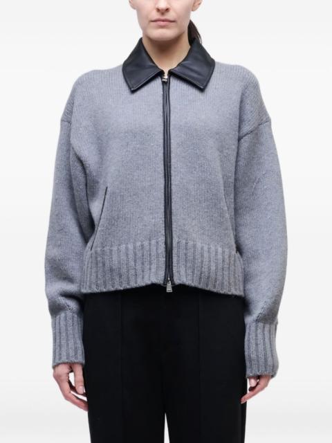 SIMKHAI zip-up leather-collar cardigan
