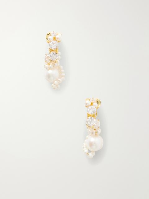 Completedworks Gold-plated Cubic Zirconia And Peal Hoop Earrings