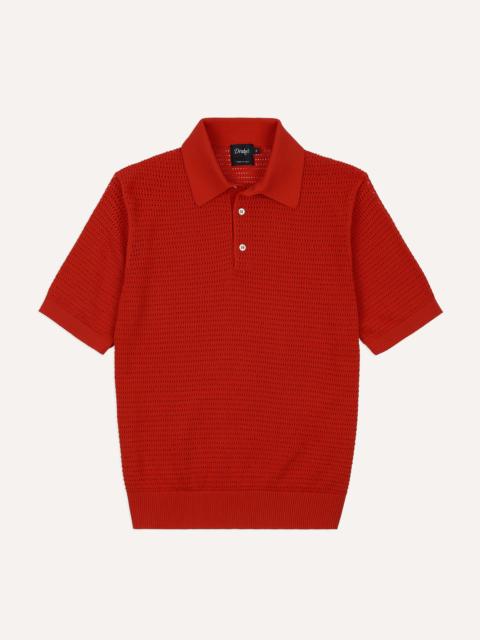 Drake's Red Waffle Knit Cotton Short-Sleeve Polo Shirt