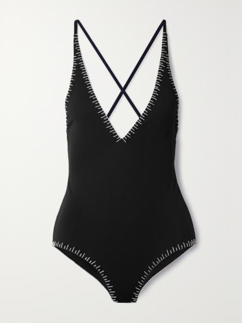 MARYSIA Sole Embroidered Seersucker Swimsuit