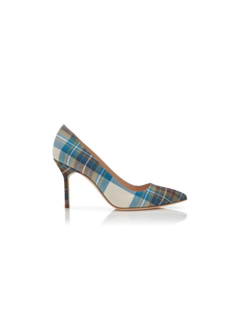 Blue Wool Tartan Pointed Toe Pumps