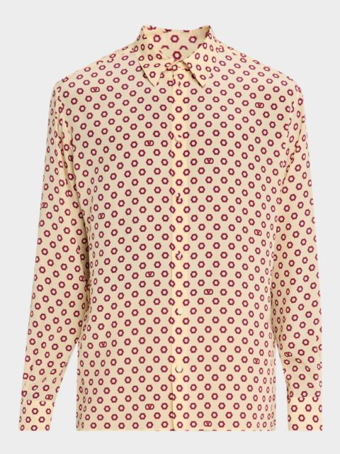 Valentino Men's Geometric VLogo Crepe De Chine Silk Dress Shirt
