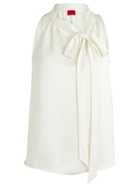 HUGO SLEEVELESS BLOUSE IN SATIN WITH TIE NECK