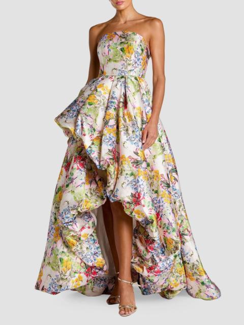 MAC DUGGAL Women's Floral Mikado Strapless High-Low Bubble Hem Gown - Pastel Multi
