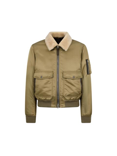 NYLON TWILL SHEARLING COLLAR FLIGHT BOMBER