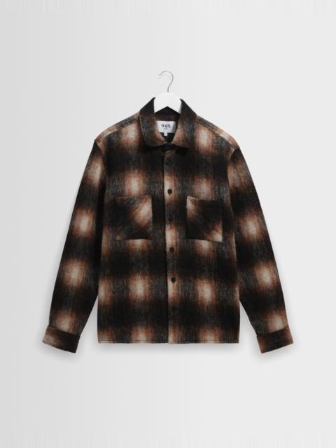 Wax London Whiting - Brown And Black Elm Wool Blend Check Overshirt