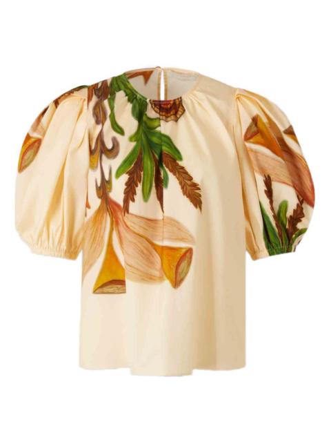 Las Olas puffed-sleeve botanical-print top