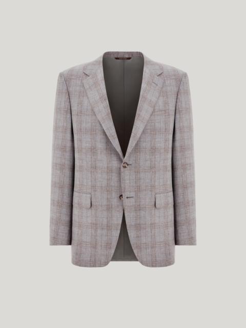 Canali GRAY AND BROWN WOOL AND CASHMERE REGULAR-FIT JACKET WITH OVERCHECK MOTIF