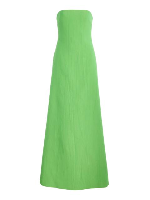 Monique Lhuillier Strapless Cotton Blend A-Line Gown green