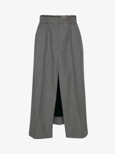 Alexander McQueen Wool Houndstooth A-line Skirt in Black/ivory