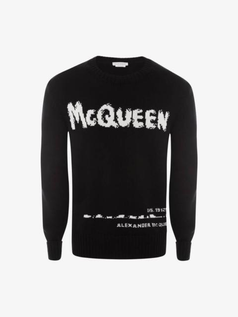 Alexander McQueen Men's McQueen Graffiti Crew Neck Sweater in Black