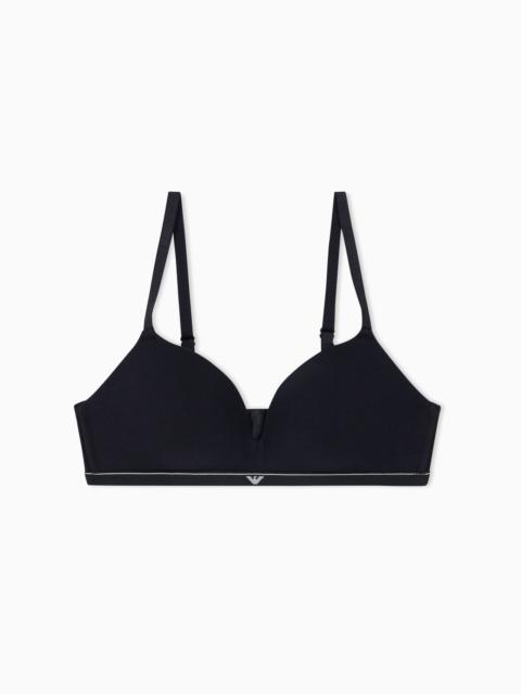 EMPORIO ARMANI PADDED TRIANGLE BRA IN COTTON JERSEY WITH LOGO BAND