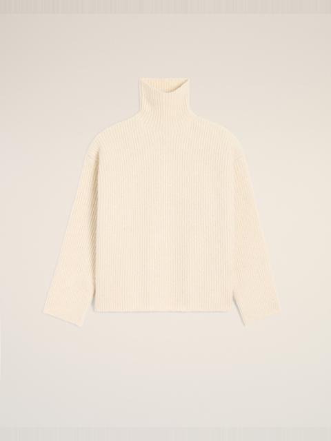 WHITE WOOL FUNNEL NECK SWEATER