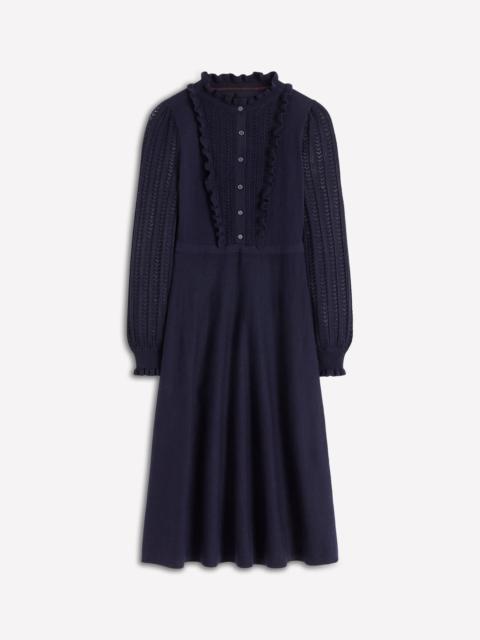 BODEN Winifred Frilled Knitted Dress-Navy