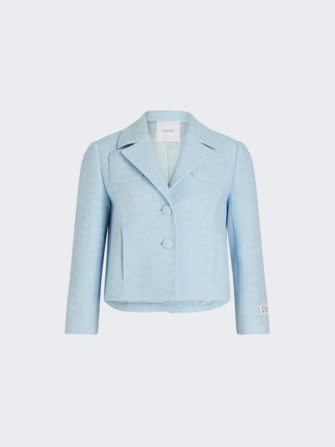 PATOU Short Tailored Jacket In Lightweight Organic Cotton Tweed Skylight Blue