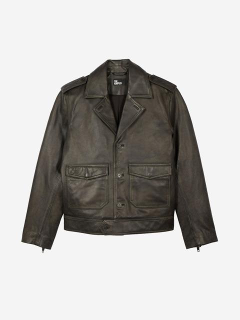 The Kooples BLACK LEATHER BUTTON-DOWN JACKET