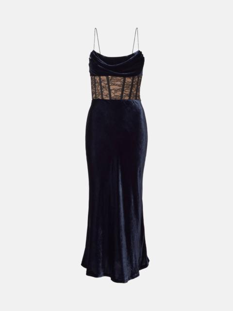 REBECCA VALLANCE Minerva lace-trimmed velvet bustier gown