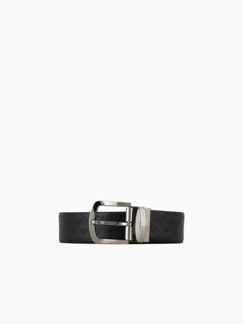 EMPORIO ARMANI Reversible leather belt with all-over monogram