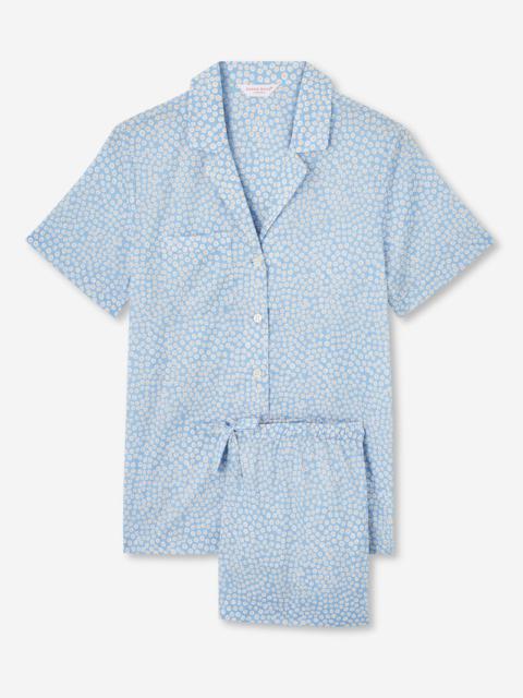 Derek Rose Women's Short Pyjamas Nelson 88 Cotton Batiste Blue