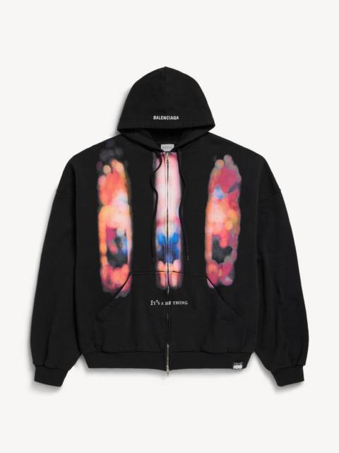 BALENCIAGA Men's Stained Glass Large Zip-up Hoodie in Black