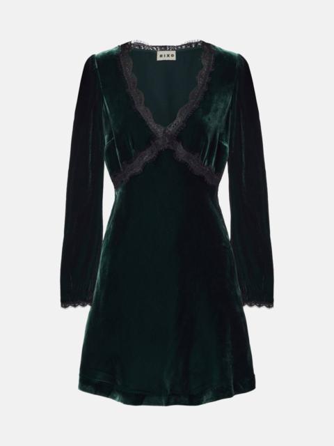 RIXO Macie lace-trimmed velvet minidress