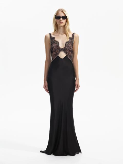 Black Lace Satin Maxi Dress