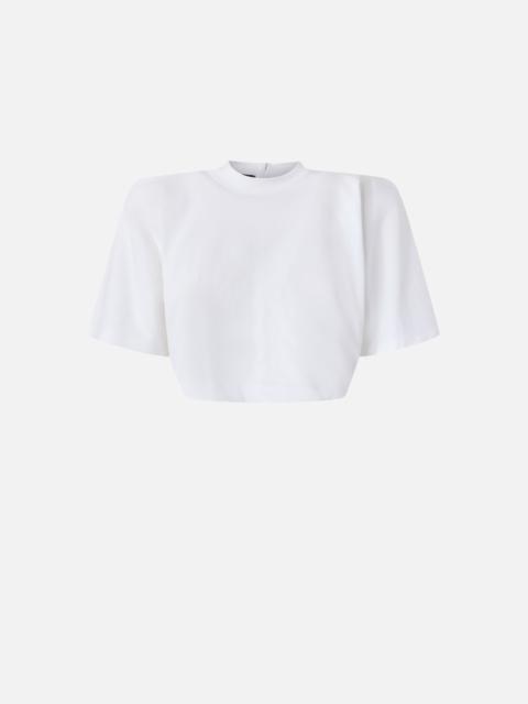 PINKO SHORT-SLEEVED CROP TOP WITH PADDED SHOULDERS