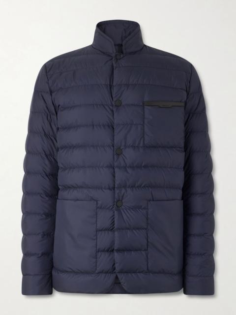 Moncler Kenai Leather-Trimmed Quilted Shell Down Jacket Navy