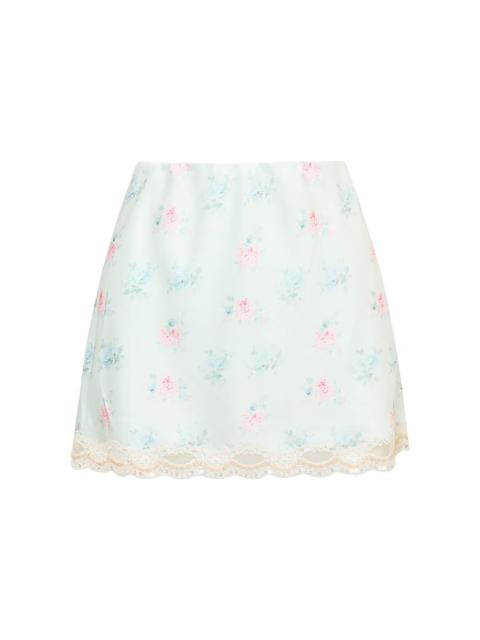 LoveShackFancy Bernes Floral Satin Mini Skirt green
