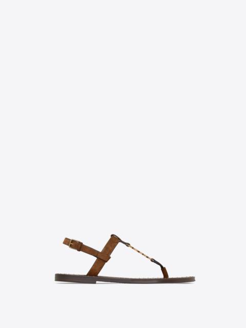 cassandra flat sandals in suede with gold-tone monogram