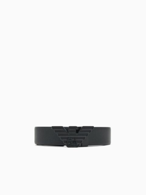 EMPORIO ARMANI Leather belt with embossed print and eagle buckle