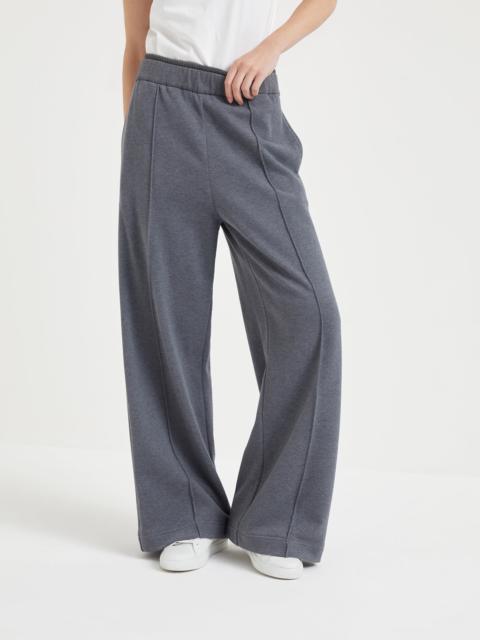 Cotton smooth French terry baggy trousers with shiny ribbed detail