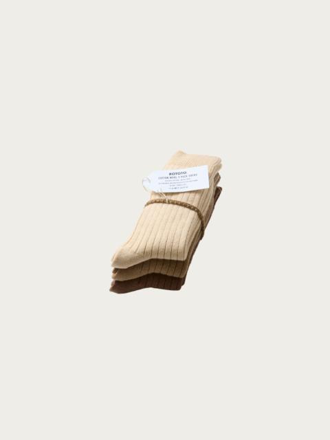 ROTOTO® Cotton Wool Ribbed Crew 3 Pack Socks - Beige Tones