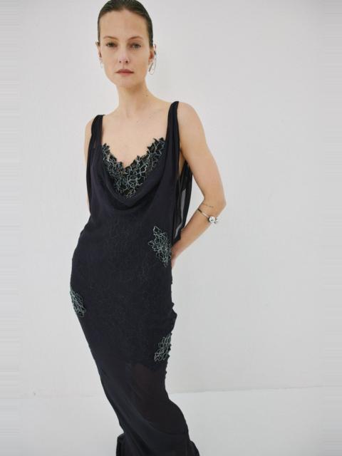 De La Vali EMERALD MAXI DRESS IN MIDNIGHT AND BLACK LACE