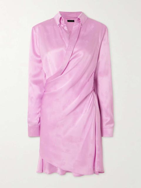 BALENCIAGA Draped logo-jacquard silk mini wrap dress