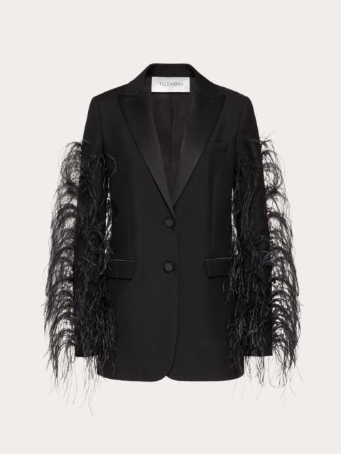 Valentino Wool and Mohair-Blend Jacket with Feather Embroidery