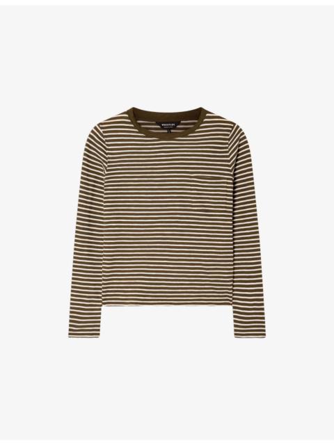 WHISTLES Stripe-Print Chest-Pocket Cotton-Jersey Top