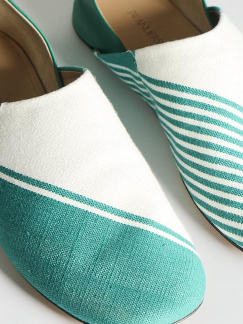 JW Anderson MENS LEATHER SLIPPER MULES IN GREEN & CREAM