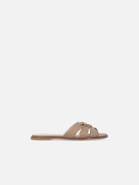 PINKO LEATHER SLIP-ON SANDALS WITH LOVE BIRDS LOGO