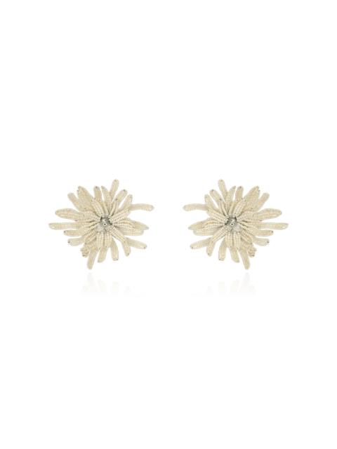 Oscar de la Renta Beaded Chrysanthemum Earrings