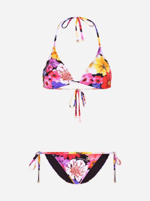 Garden-print triangle bikini