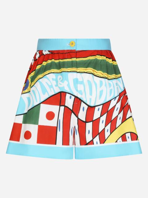 Carretto-print cotton shorts