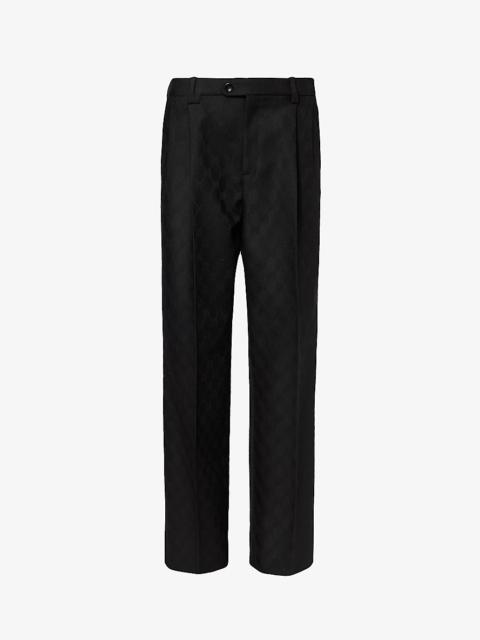 GUCCI Monogram-pattern pleated mid-rise wool trousers