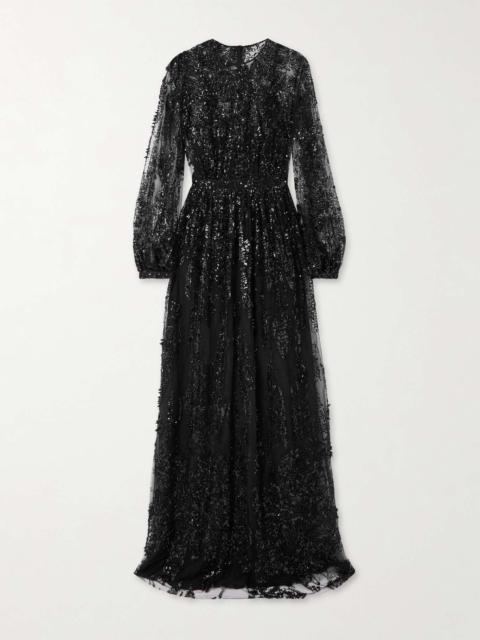 Bead and sequin-embellished tulle gown Black