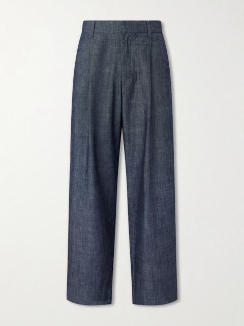 NN07 Kay 10056 Straight-Leg Pleated Organic Cotton-Chambray Trousers