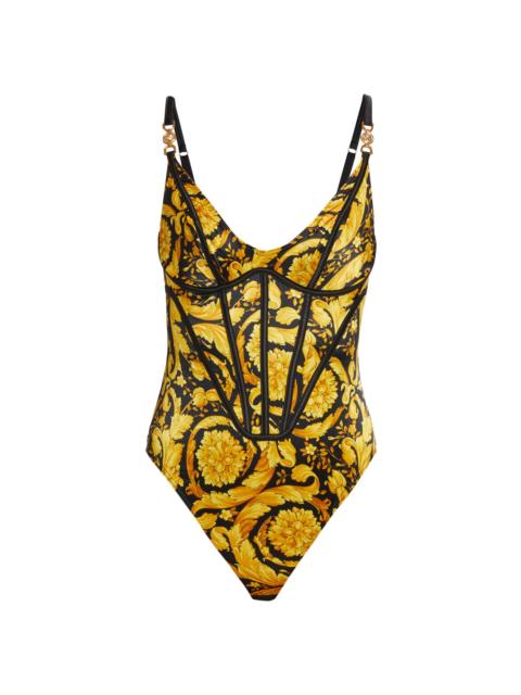 VERSACE Women's 92' Barocco Print Bodysuit - Black Gold