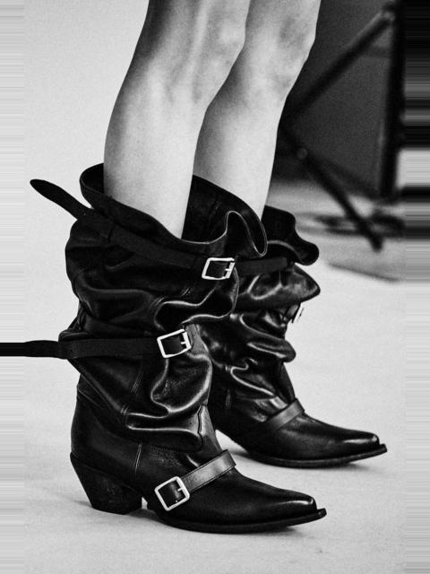 R13 BUCKLED-UP SLOUCH COWBOY BOOT - BLACK - R13