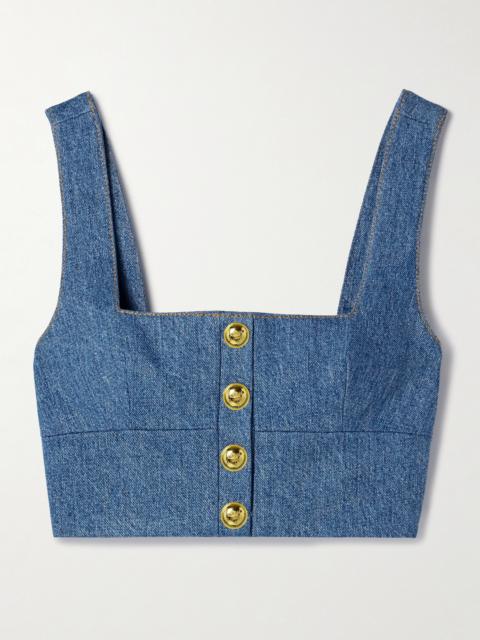 ADAM LIPPES Quinn Button-embellished Cropped Denim Top