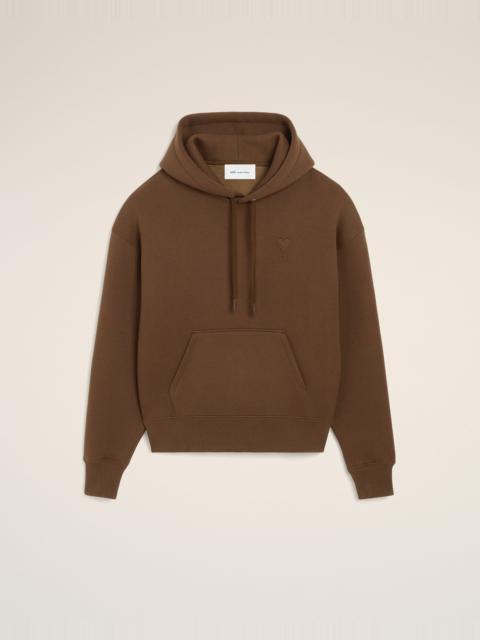 AMI Paris BROWN COTTON HOODIE WITH EMBOSSED AMI DE COEUR
